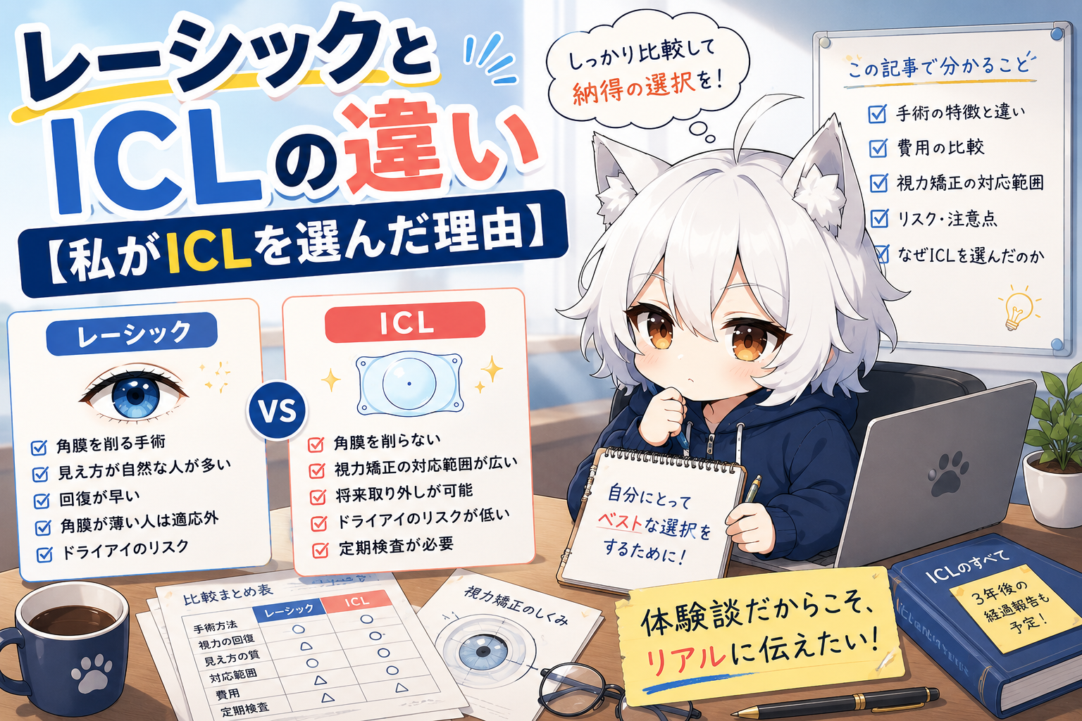 レーシックとICLの違い【私がICLを選んだ理由】というタイトルを伝えるアイキャッチ画像